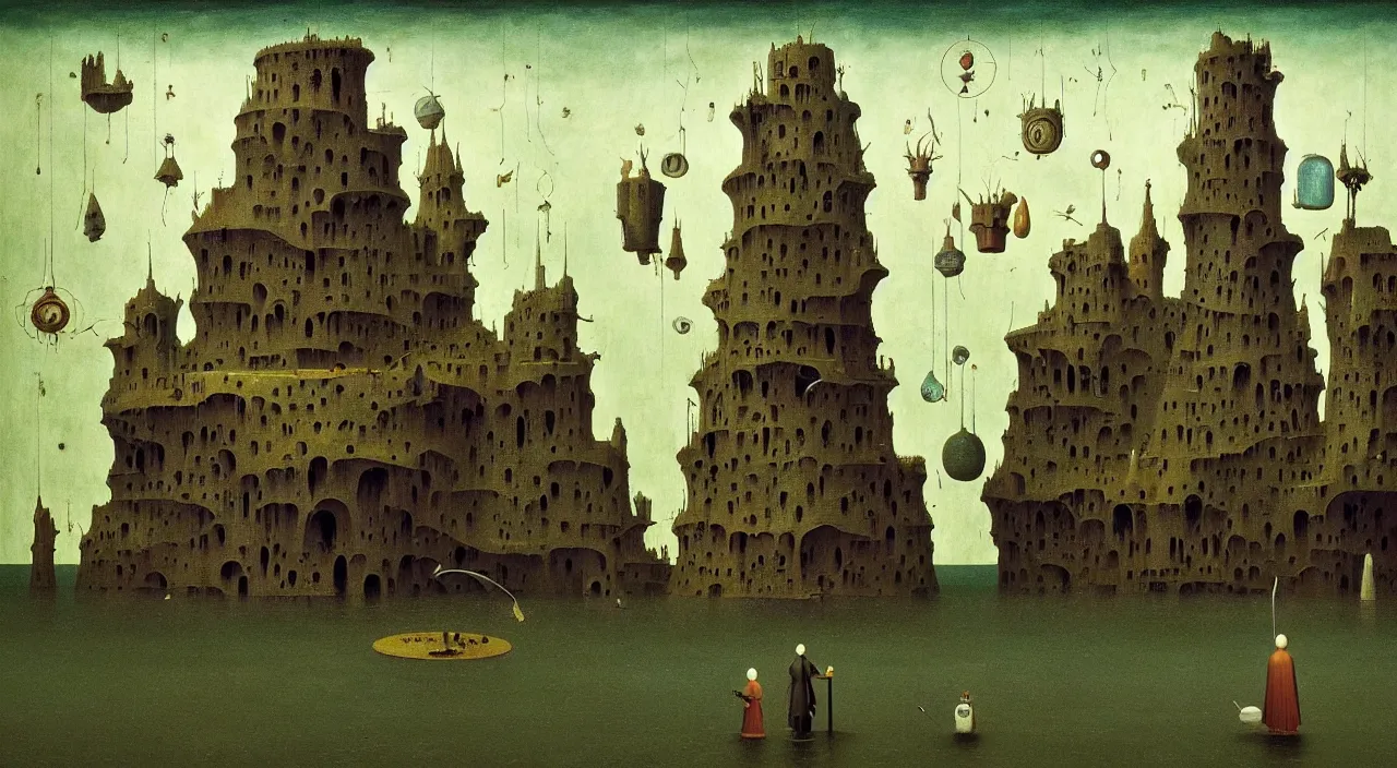 Image similar to single flooded simple!! clay hive tower anatomy, very coherent and colorful high contrast masterpiece by franz sedlacek hieronymus bosch dean ellis simon stalenhag rene magritte gediminas pranckevicius, dark shadows, sunny day, hard lighting