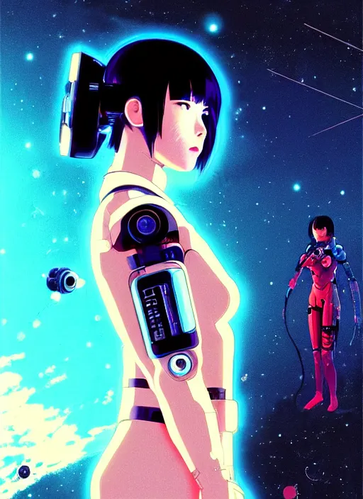 Image similar to side portrait scifi cyborg girl with robotic parts and spacesuit | | head only in center of image, audrey plaza, fine detail!! anime!! realistic shaded lighting!! poster by ilya kuvshinov katsuhiro otomo ghost - in - the - shell, magali villeneuve, artgerm, jeremy lipkin and michael garmash and rob rey