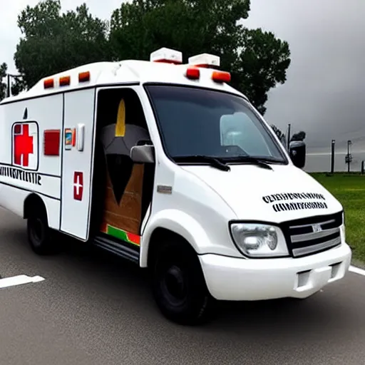 Prompt: big chungus meme, anthropomorphic ambulance shaped like big chungus, high resolution photo