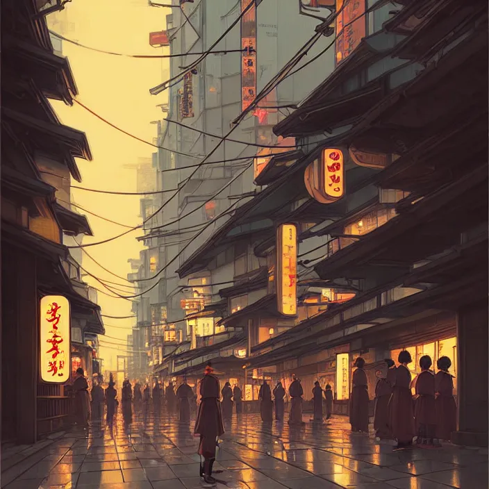 Image similar to empty tokyo at night, spring, in the style of studio ghibli, j. c. leyendecker, greg rutkowski, artem