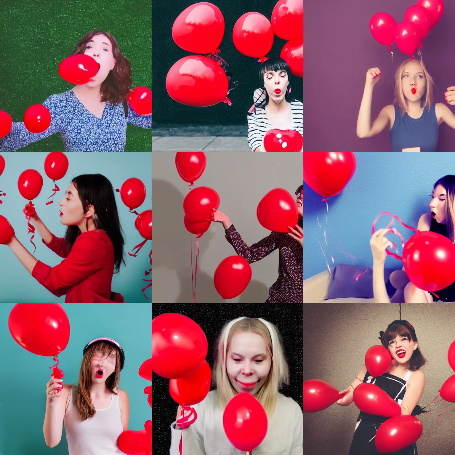 Prompt: lofi girl blowing up red balloons for birthday in the style of youtube lofi girl thumbnail