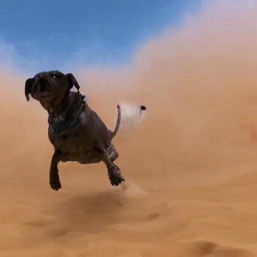 Image similar to bingus flying through the sandstorm in 4 k definition