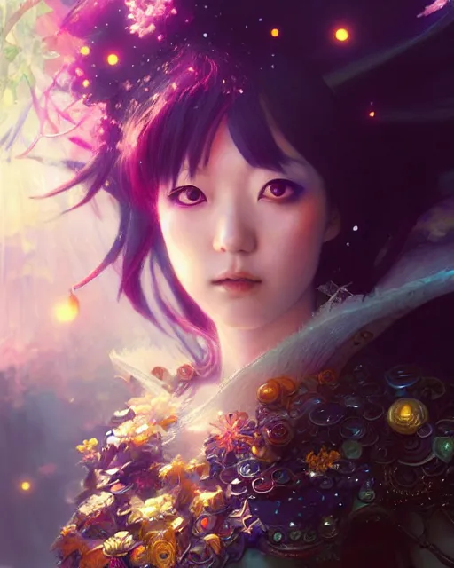 Image similar to mirei kiritani as anime girl, mushroom kingdom, fantasy character portrait, concept art, sorceress, magical aura, bright, interesting angle, intricate details, highly detailed by greg rutkowski, gaston bussiere, simon bisley