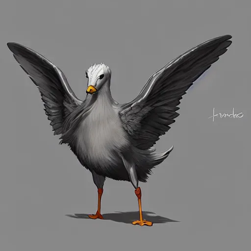 Prompt: a half griffin half seagull creature, character design, trending on artstation