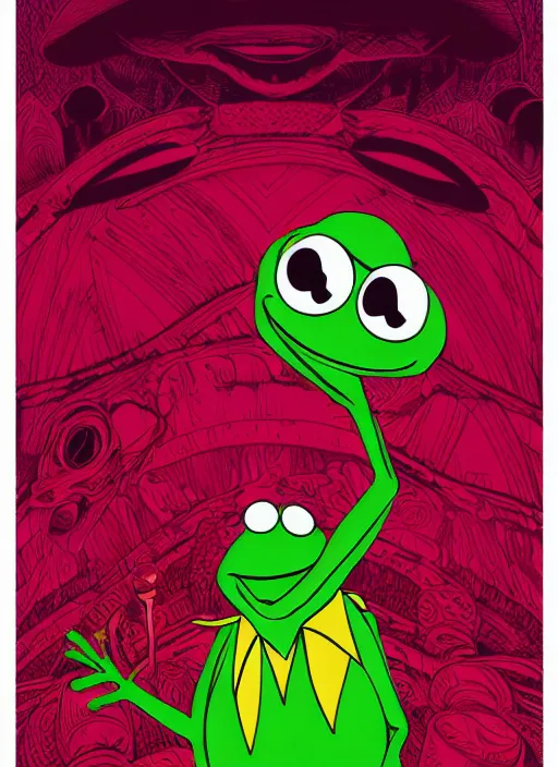 Image similar to Portrait of Kermit the frog, Kilian Eng, Dan Mumford, Jason Edmiston, detailed