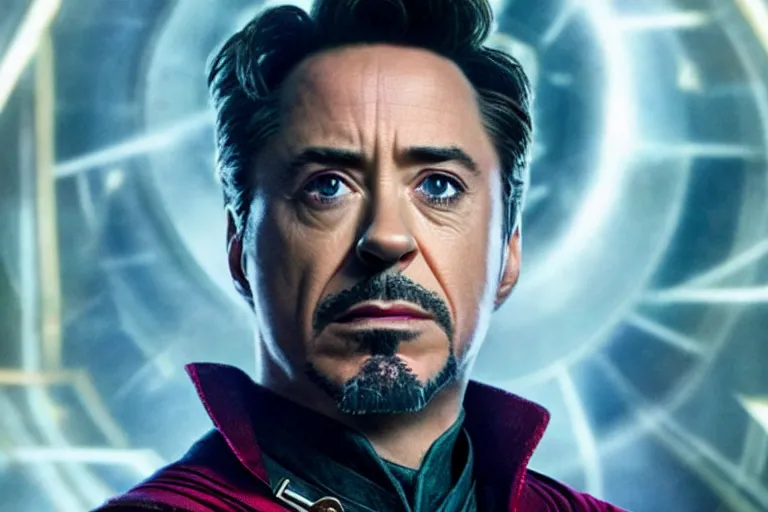 Image similar to film still of Robert Downey Jr as Doctor Strange in Avengers infinity War