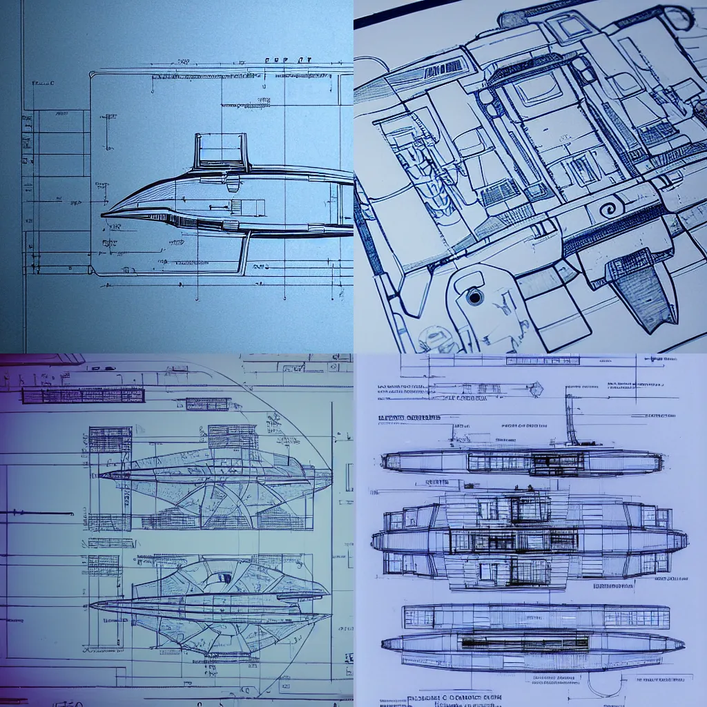 Prompt: blueprints of a spaceship