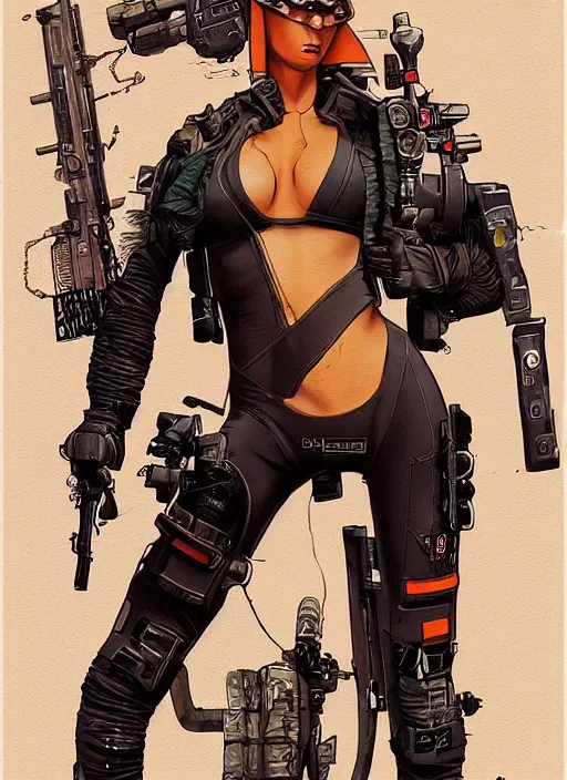 Image similar to cyberpunk mercenary in tactical gear and jumpsuit. high kick cyber chick. portrait by stonehouse and mœbius and will eisner and gil elvgren and pixar. realistic proportions. dystopian. cyberpunk 2 0 7 7, apex, blade runner 2 0 4 9 concept art. cel shading. attractive face. thick lines.