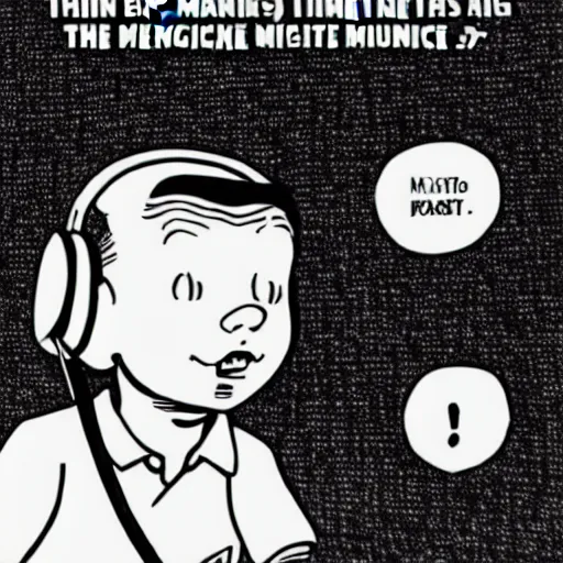 Prompt: tintin wearing headphones and speaking into big microphone, podcast! in the style of jean giraud!!