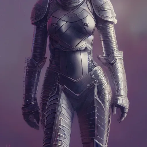 Image similar to full body portrait of a blonde female wearing bikini knight armor, an ultrafine hyperdetailed illustration by tooth wu and wlop and beeple and greg rutkowski, trending on artstation, highly detailed, 4 k, 8 k