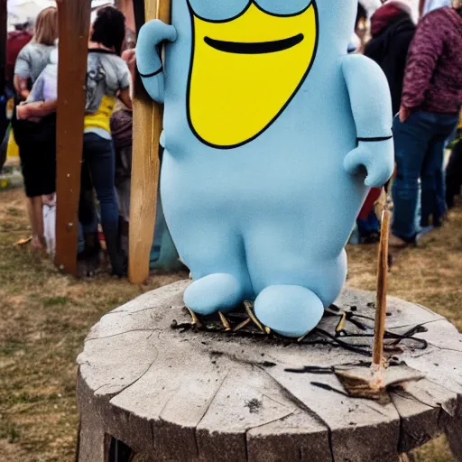 Image similar to lemongrab from adventure time being burned at the stake at a renaissance fair