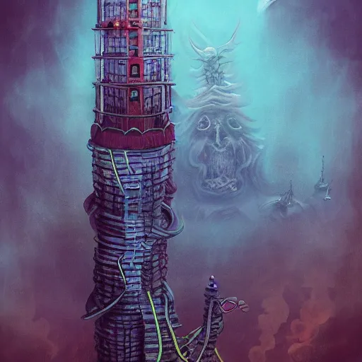 Prompt: a surreal wizards tower by casper david