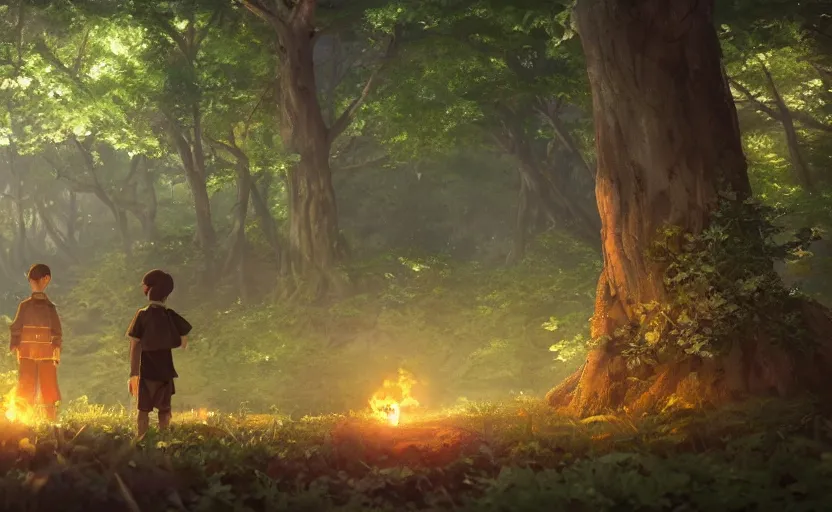 Image similar to a film still Grave of the fire flies, medium shot, waist up, studio Ghibli, Pixar and Disney animation, sharp, Rendered in Unreal Engine 5, anime key art by Greg Rutkowski, Bloom, dramatic lighting