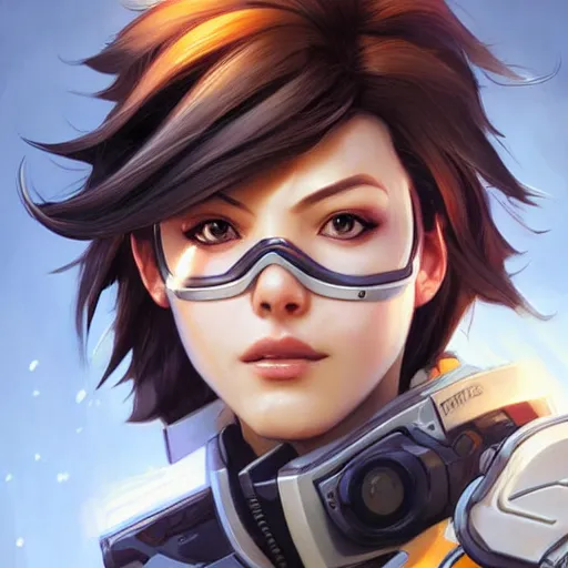 Prompt: tracer from overwatch portrait, close up, concept art, intricate details, highly detailed photorealistic portrait by michael komarck, adam hughes, seseon yoon, artgerm and warren louw