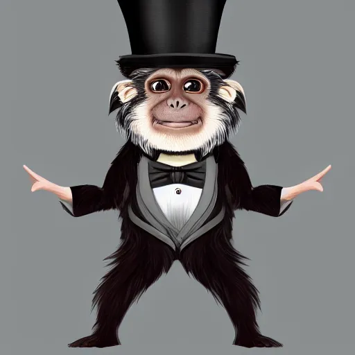 Image similar to digital illustration of a emperor tamarin monkey wearing a top hat, deviantArt, artstation, artstation hq, hd, 4k resolution