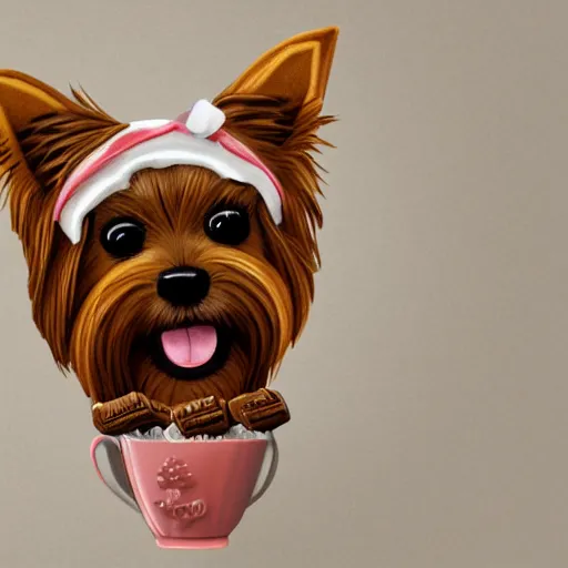Image similar to a cute yorkshire terrier made entirely out of cookies, sitting on a bakery countertop, detailed, trending on artstation