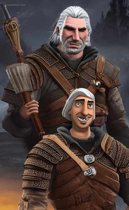 Image similar to Geralt of Rivia in the style of Wallace and Gromit animation