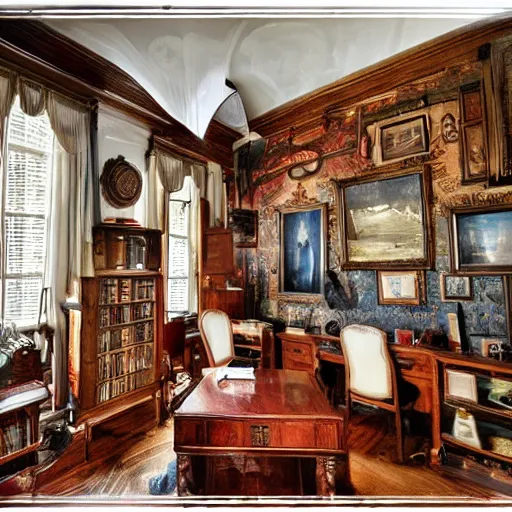 Prompt: The study of an explorer in the clue mansion Antiques HDR