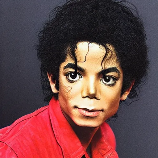 Image similar to photo of a young michael jackson in color in the style of martin schoeller