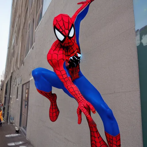 Image similar to spider man as a mural sculpture