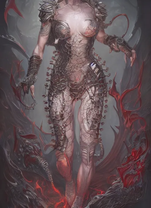 Image similar to a hyper detailed full body portrait of the queen of blades, by tom bagshaw, diablo 4 lilith, by yusuke murata, by hiroya oku, trending on artstation