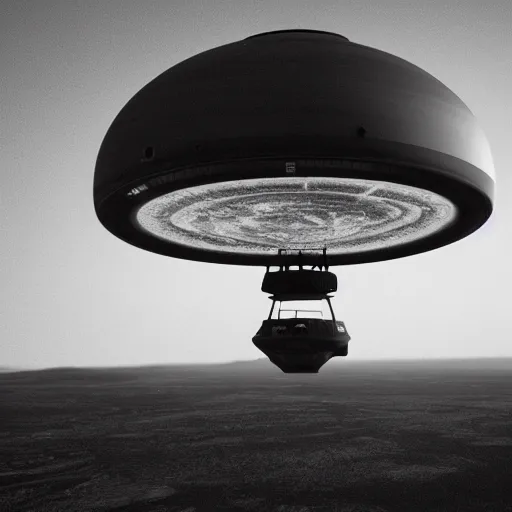 Image similar to leaked top secret footage of an ufo, black and white shot with an old camera, intricate details, eerie, highly detailed, photorealistic, octane render, 8 k, unreal engine.