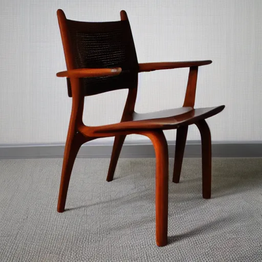 Image similar to midcentury modern wooden chair in the style of mies van der rough high end photoshoot