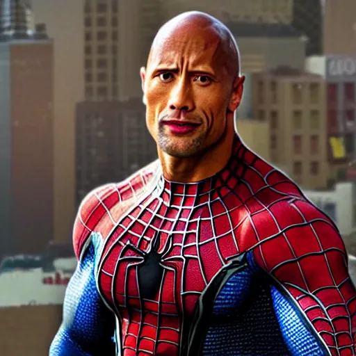 Image similar to dwayne johnson as spiderman