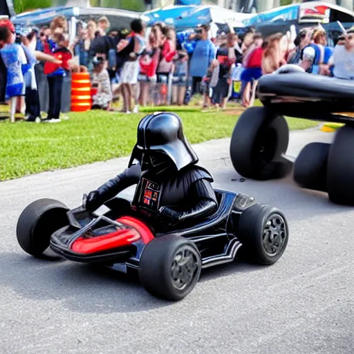 Prompt: darth vader racing a go kart in a race track