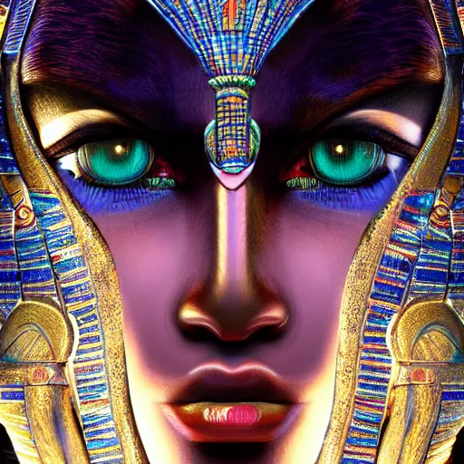 Prompt: highly detailed close up portrait of Nut, egyptian goddess of the night sky, concept art, character art, studio lightning, bright colors, intricate, masterpiece, photorealistic, hiperrealistic, sharp focus, high contrast, Artstation HQ, DeviantArt trending, 4k UHD, Unreal Engine 5