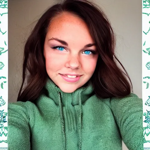 Image similar to american white girl looking, fair light skin, green eyes