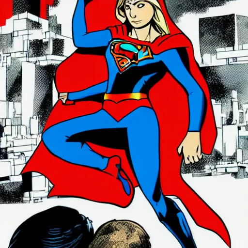 Image similar to in the style of Rafael Albuquerque comic art, Supergirl at the police station.