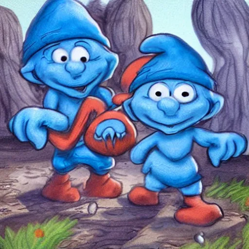 Image similar to the smurf village, artwork by random artist