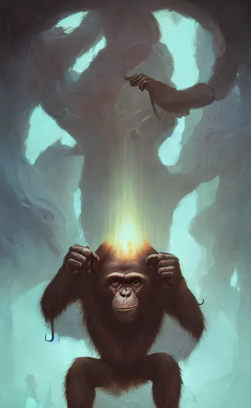 Image similar to chimpanse at the entrance of hell by peter mohrbacher