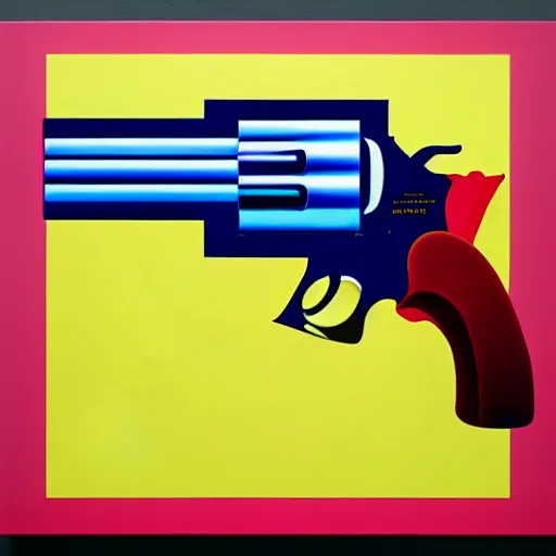 Prompt: revolver gun by shusei nagaoka, kaws, david rudnick, airbrush on canvas, pastell colours, cell shaded, 8 k