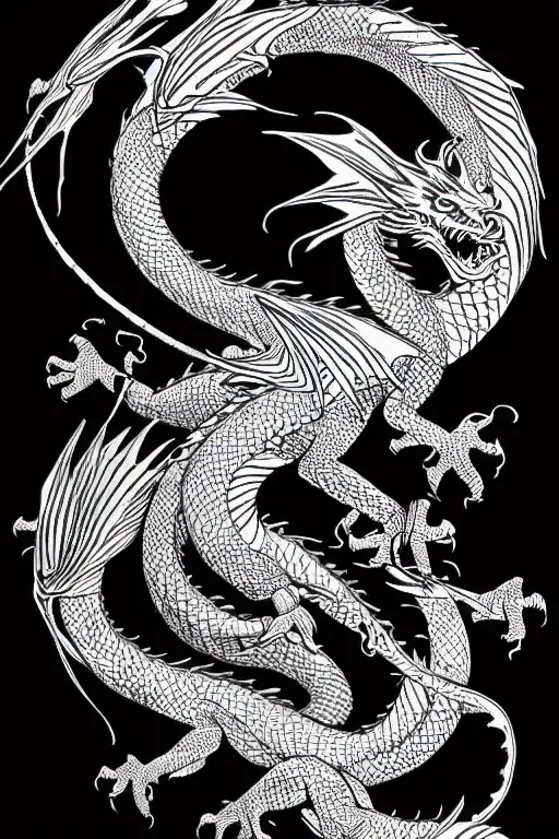 Image similar to dragon, black ink on paper, trending on artstation, beautiful, intricate, detailed