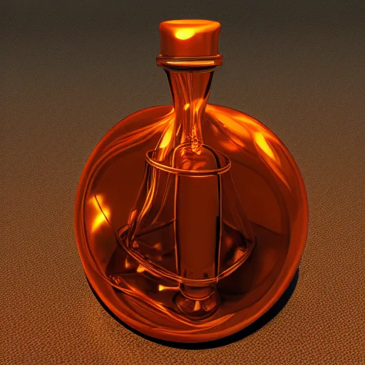 Image similar to transparent ancient magical potion flask engraved stallion, raytracing, caustics, orthographic 3d rendering