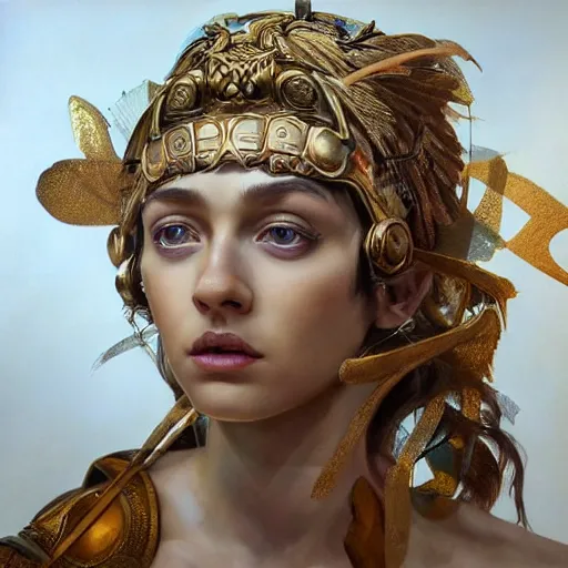 Image similar to hyperrealistic mixed media painting of beautiful goddess Athena, stunning 3d render inspired art by P. Craig Russell and Barry Windsor-Smith, perfect facial symmetry, dim volumetric lighting, 8k octane beautifully detailed render, post-processing, portrait, extremely hyper-detailed, intricate, epic composition, brown eyes, cinematic lighting, masterpiece, trending on artstation, very very detailed, masterpiece, stunning
