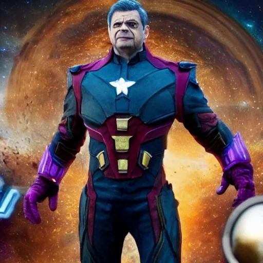 Prompt: Rowan Atkinson as Thanos in Avengers Infinity War