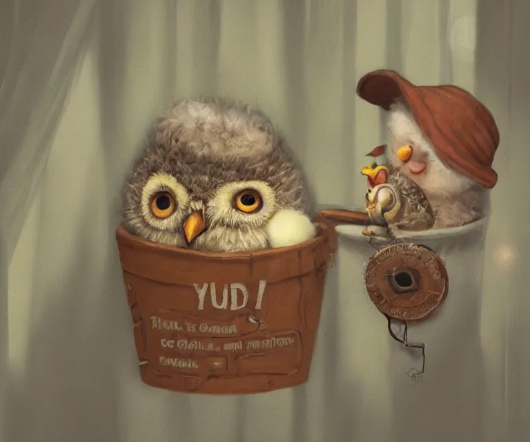 Image similar to a qr code pointing to the youtube website! dream long shot of a very cute owl chick nesting in a very cozy cup on the window of a smiling toddler, esao andrews, humorous illustration, hyperrealistic, big depth of field, warm colors, night scenery, low light, 3 d octane render, 4 k, conceptart, hyperdetailed, hyperrealistic, trending on artstation