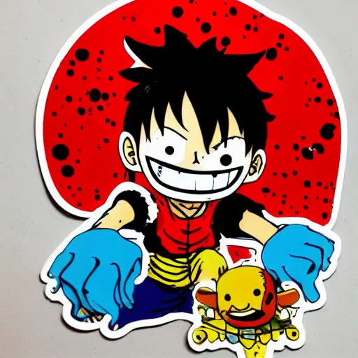 Image similar to die cut sticker, luffy is joyboy, splatter paint on paper