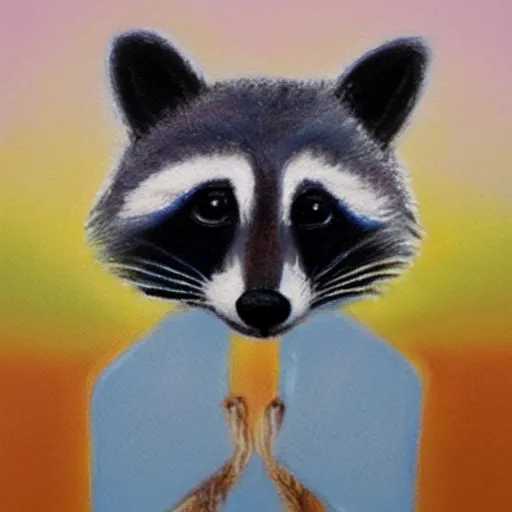 Prompt: pastel painting of a cute raccoon working hard