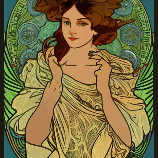 Image similar to a cat in the style of alphonse mucha