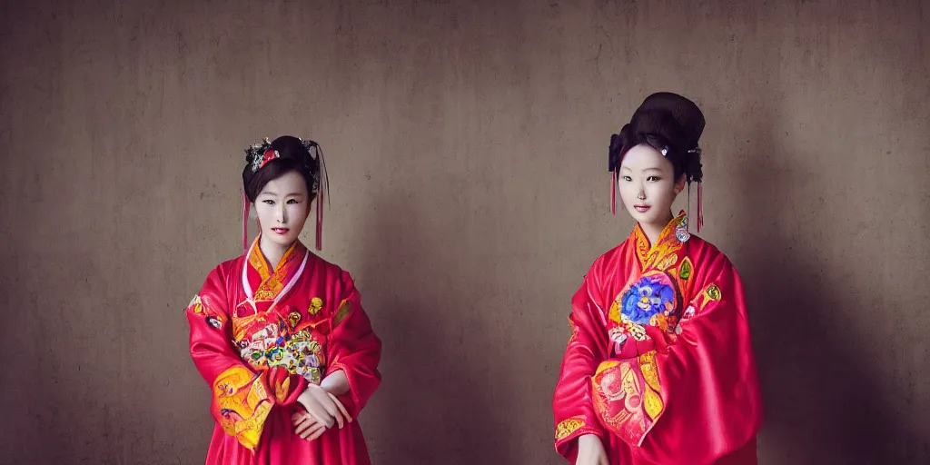 Prompt: photo portrait of chinese actress, beauty in traditional costume in real life by Steve McCurry, colorful, sharpen, 4k, 85mm, award winning, realistic, professional light