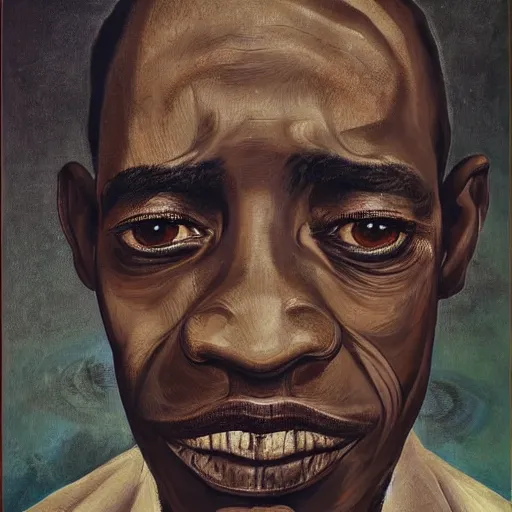 Prompt: a painting of a elegant, well fed, smooth-chinned, long nose, African old man with few eyebrows by Wangechi Mutu . thinker without facial hair, thoughtful, focused, visionary, calm, jovial, loving, fatherly, generous, . dramatic angle, ethereal lights, details, smooth, sharp focus, illustration, realistic, cinematic, artstation, award winning, rgb , unreal engine, octane render, cinematic light, macro, depth of field, blur, red light and clouds from the back, highly detailed epic cinematic concept art CG render made in Maya, Blender and Photoshop, octane render, excellent composition, dynamic dramatic cinematic lighting, aesthetic, very inspirational, arthouse.