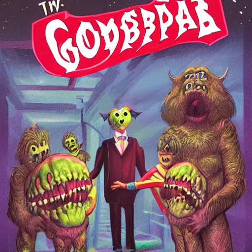 Image similar to goosebumps book cover, tim jacobus art, my dad is a monster