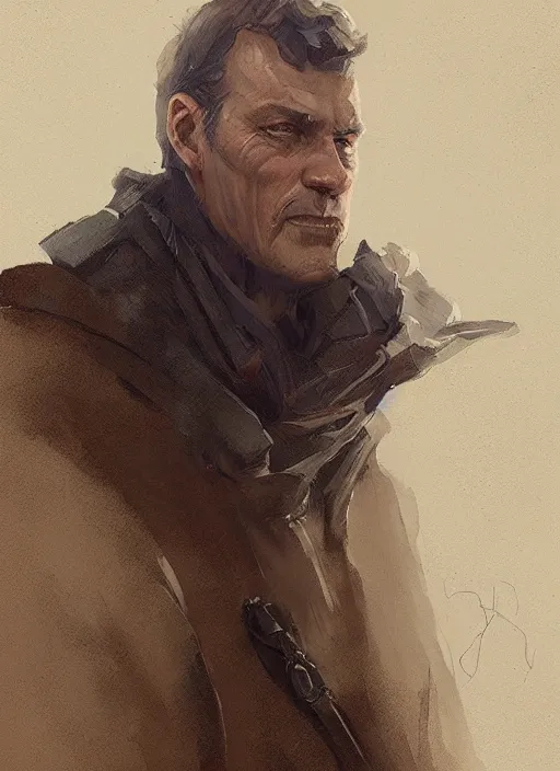 Image similar to a portrait of sam vimes, beautiful painting with highly detailed face by greg rutkowski and magali villanueve