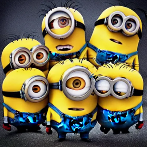 Image similar to “The minions from Despicable me crowding around jesus, 4K, sunny day, wide angle, highly detailed”