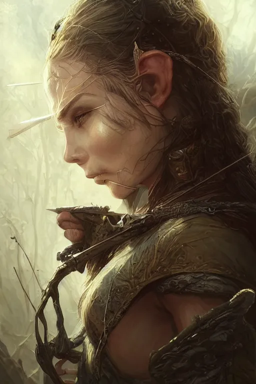 Prompt: dirty survivalist elven archer, highly detailed, d & d, fantasy, portrait, highly detailed, headshot, digital painting, trending on artstation, concept art, sharp focus, illustration, art by artgerm and greg rutkowski and magali villeneuve