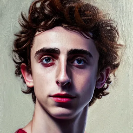 Prompt: a portrait of timothee chalamet as a robot, oil painting, pale colors, high detail, 8 k, wide angle, trending on artstation,